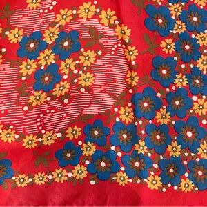 Floral Red, Blue, Brown, Peach & White Silk Scarf 25” Square